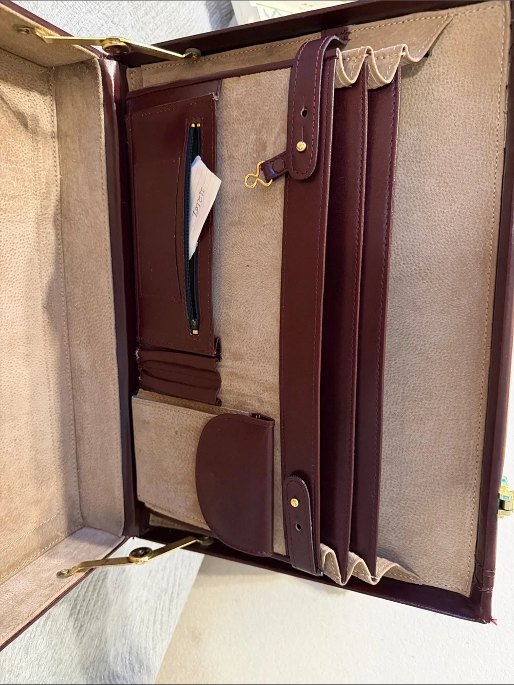 Presto Leather Classic Brown Leather Briefcase with Gold Hardware Vintage!!